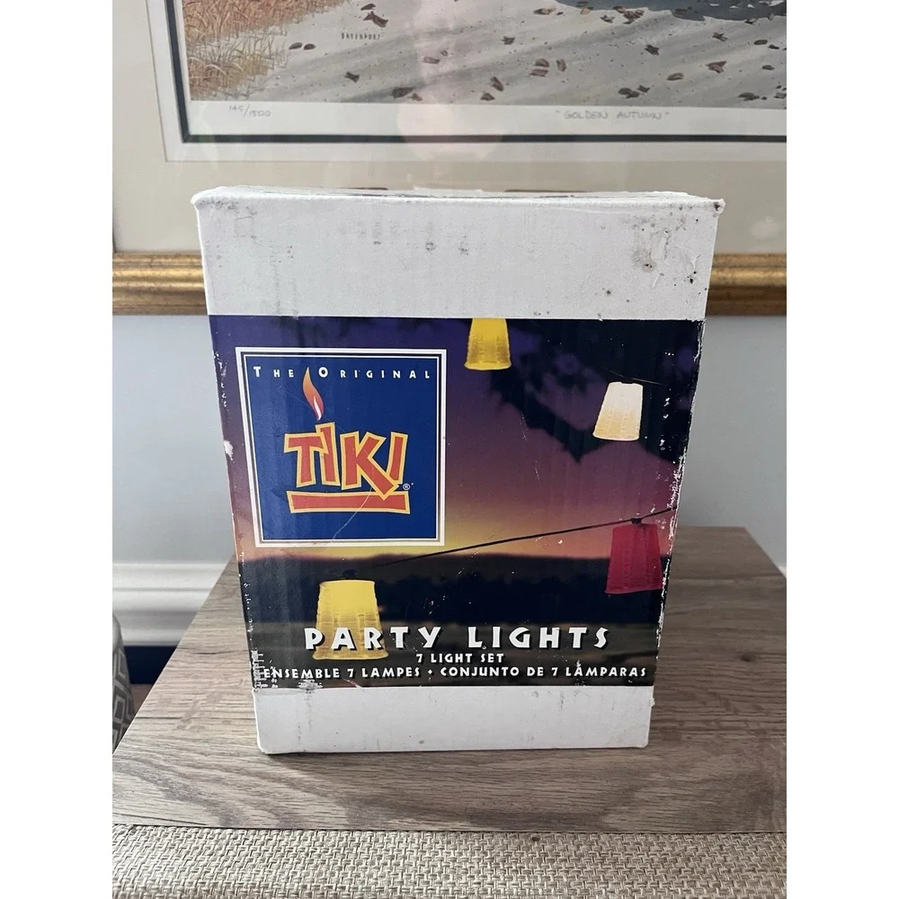 New Vintage Tiki Party Lights 7 Socket Cord Set Blow Mold Tiki Patio Outdoor
